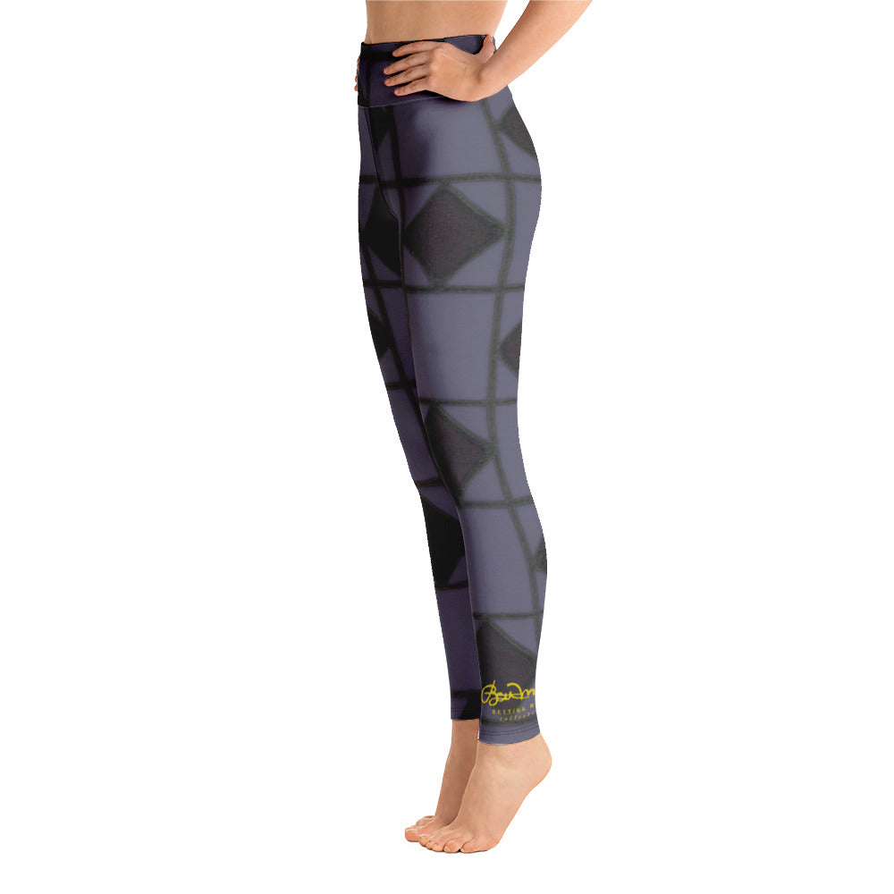 Slate Blue Checkerboard Optical Yoga Leggings