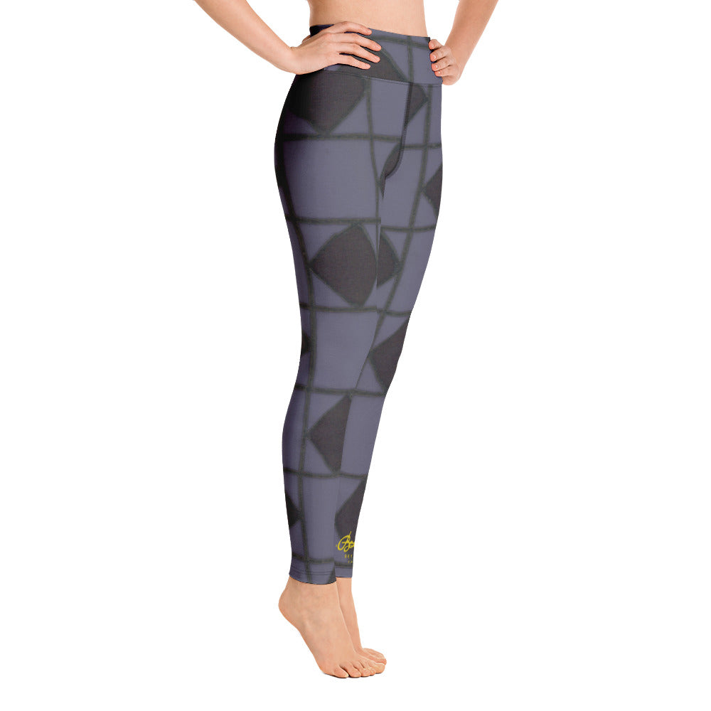 Slate Blue Checkerboard Optical Yoga Leggings