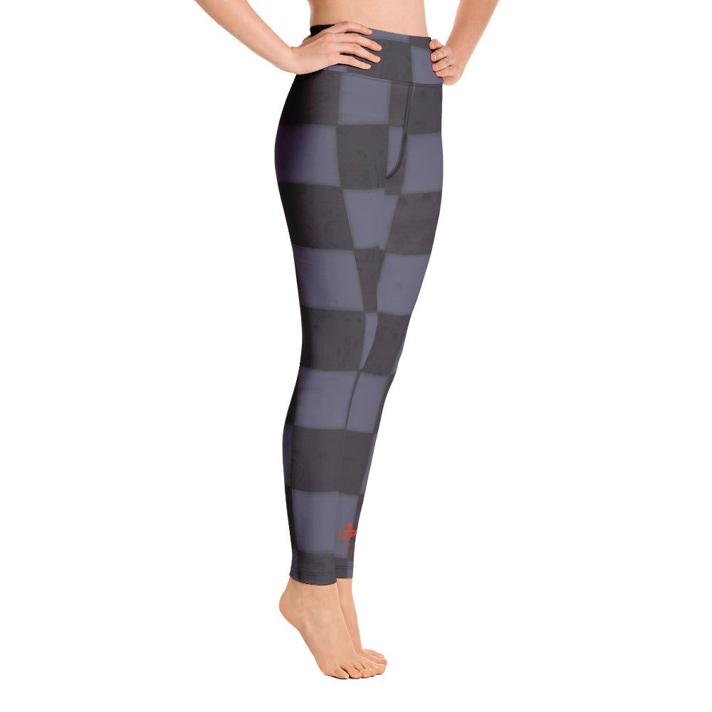 Slate Blue Checkerboard Yoga Leggings