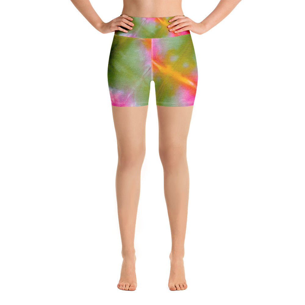 Green Pink Tie Dye Yoga Shorts