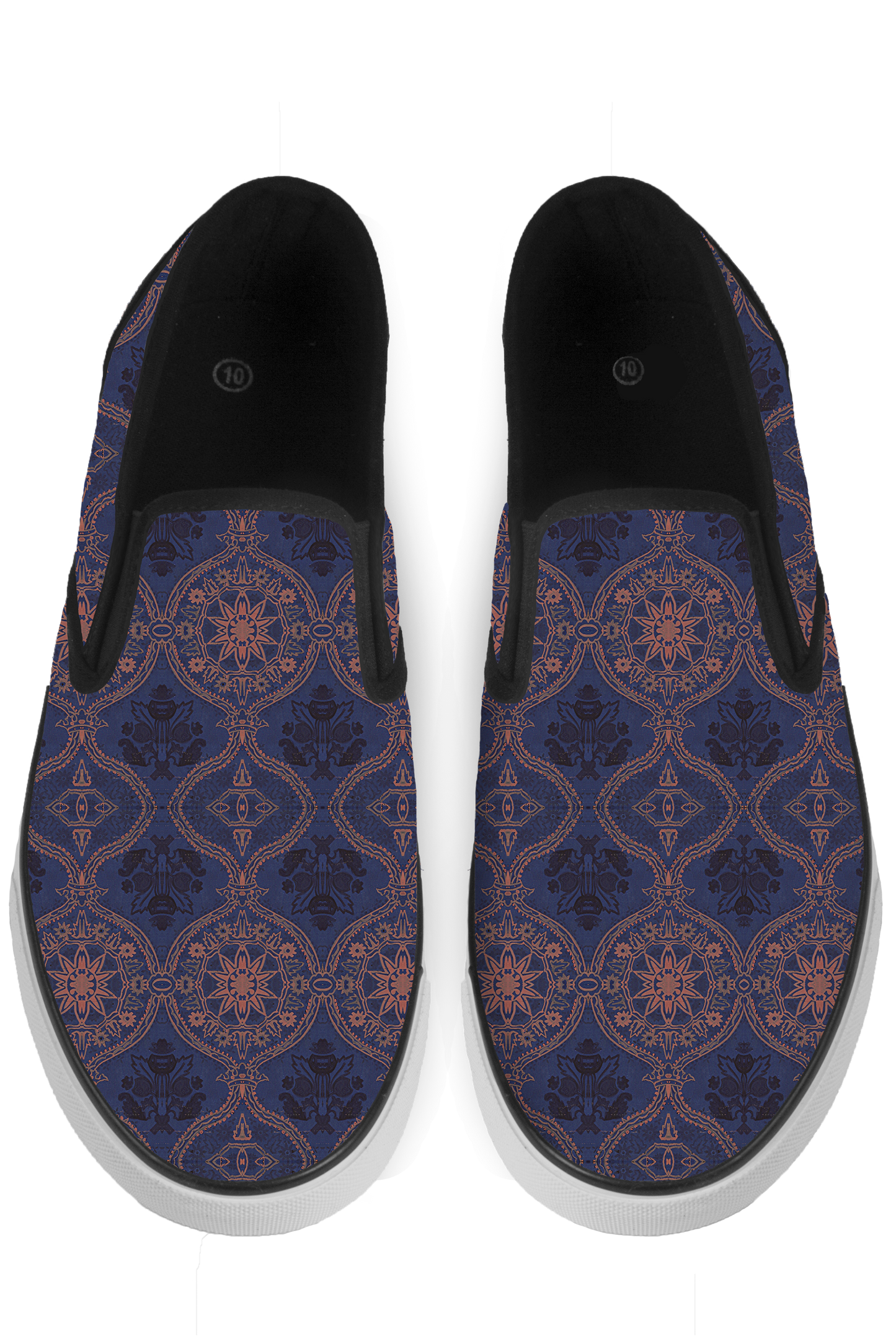 Sargasso Blue and Mellow Rose Damask Slip On Sneakers - x