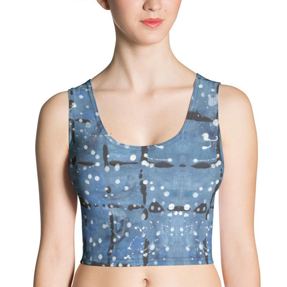 Blu&White Dotted Plaid Crop Top