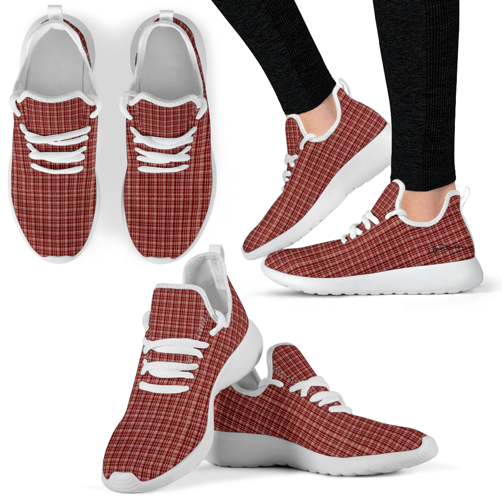 Maroon Beige Tight Plaid Mesh Knit Sneakers