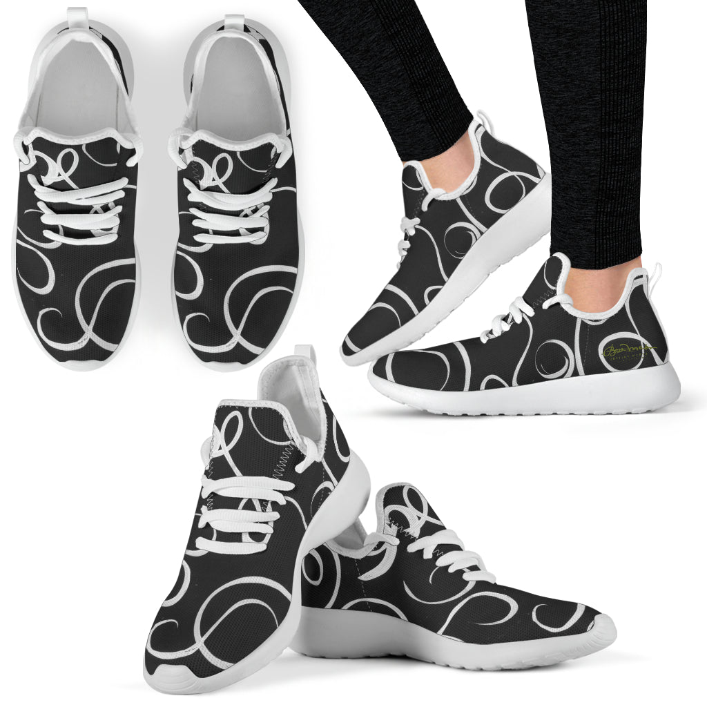 B&W Squiggles Mesh Knit Sneakers