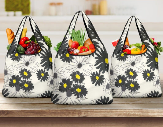 Black Yellow Daisy Grocery Bag