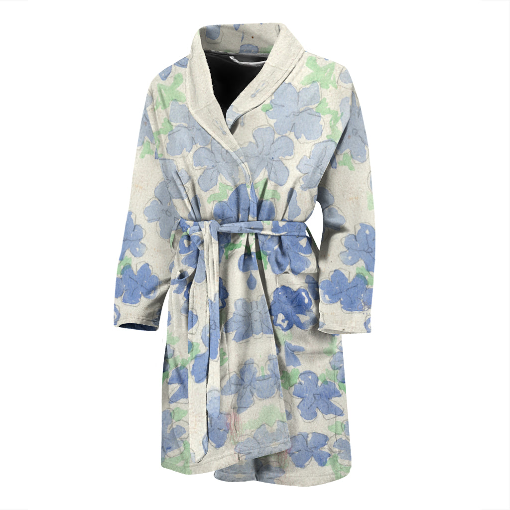 Blu&White Watercolor Floral Bath Robe - Men