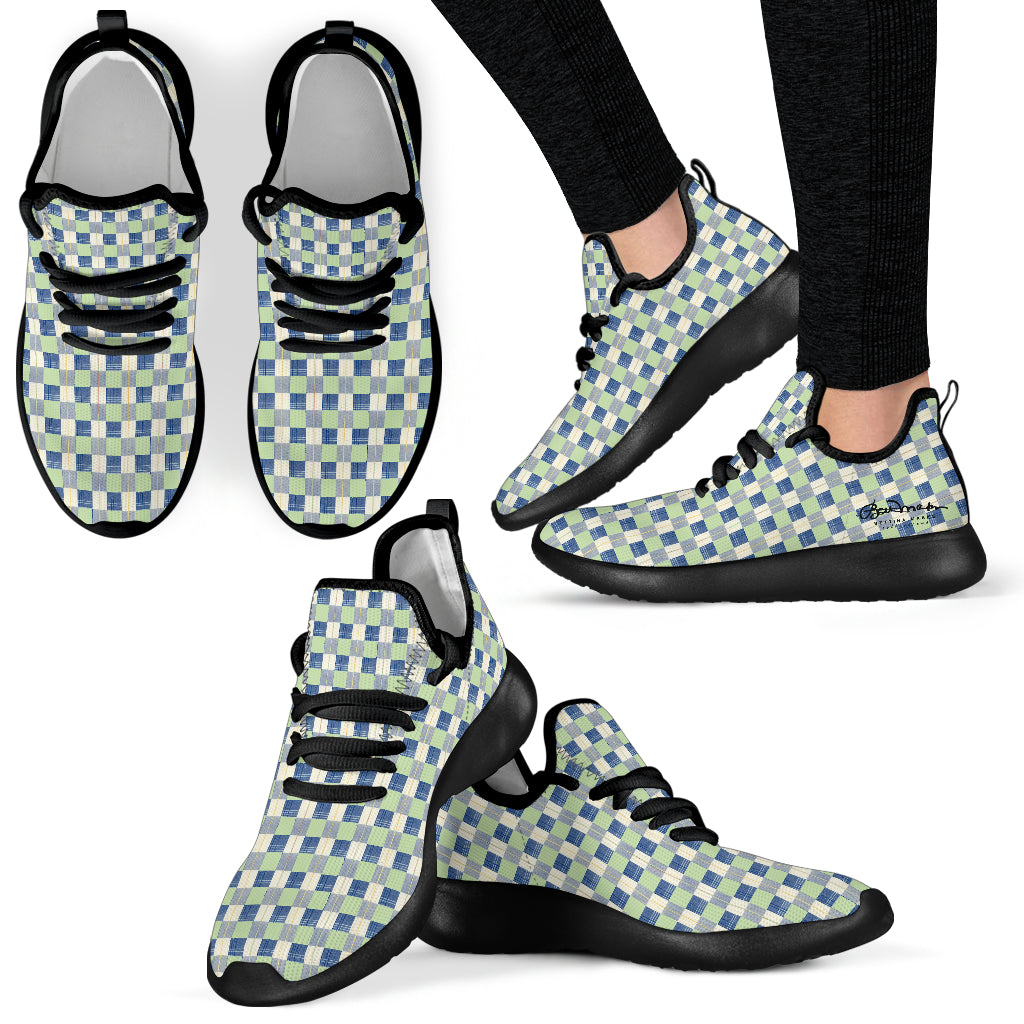 Checkerboard Plaid Mesh Knit Sneakers