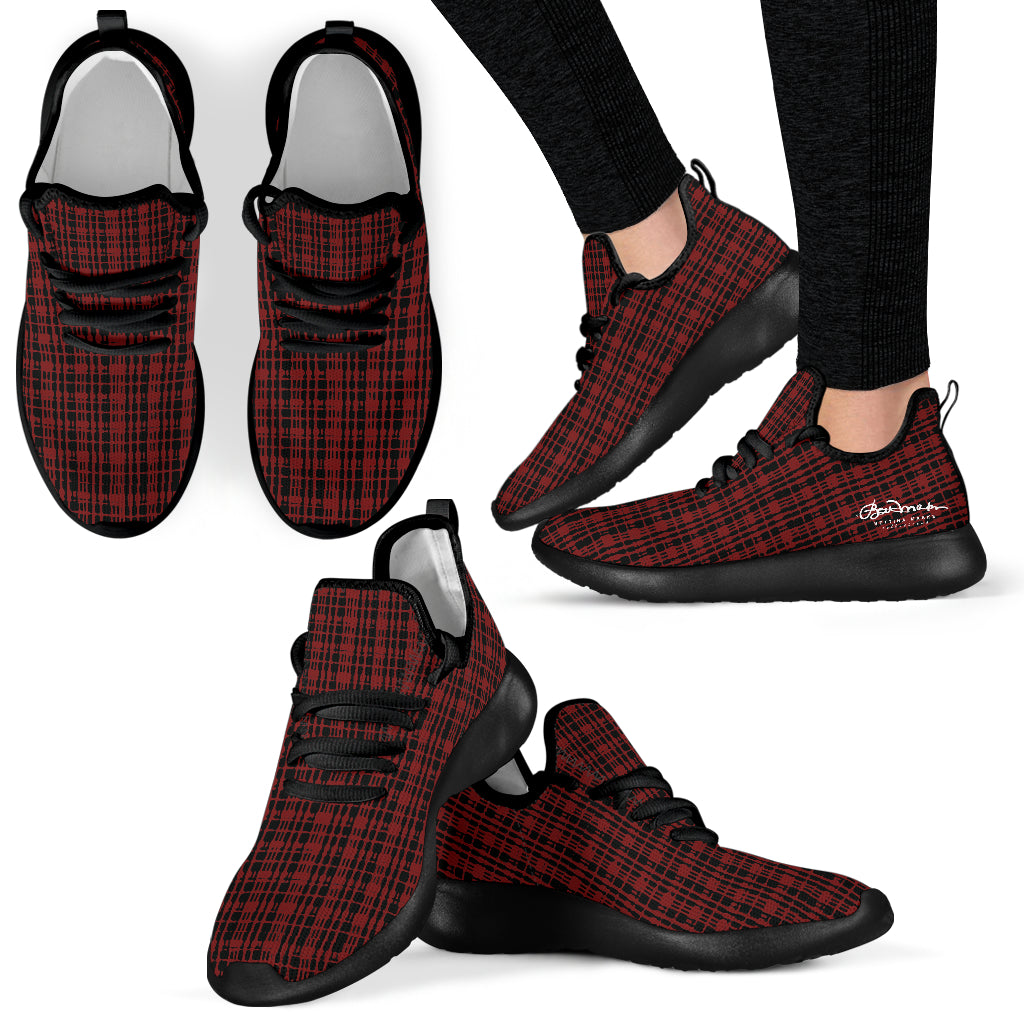 Black Red Tight Plaid Mesh Knit Sneakers