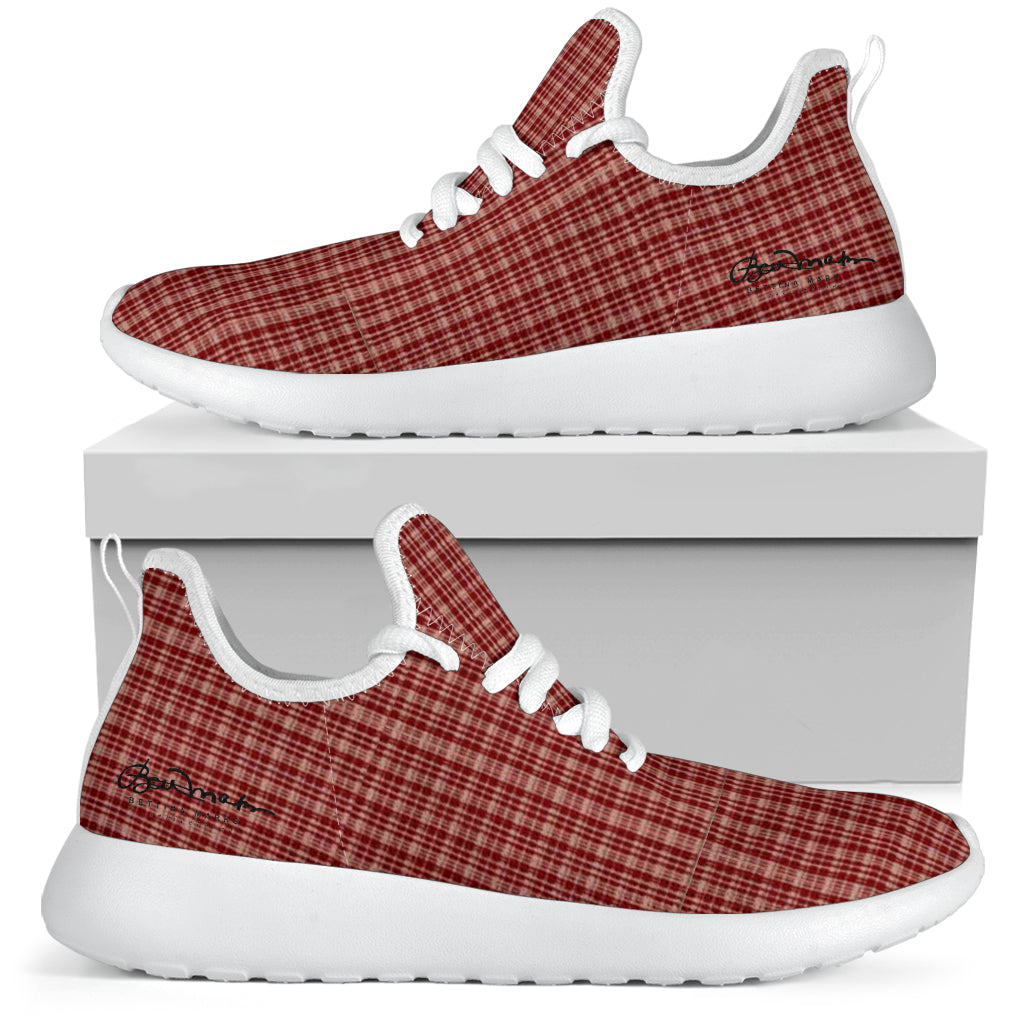 Maroon Beige Tight Plaid Mesh Knit Sneakers