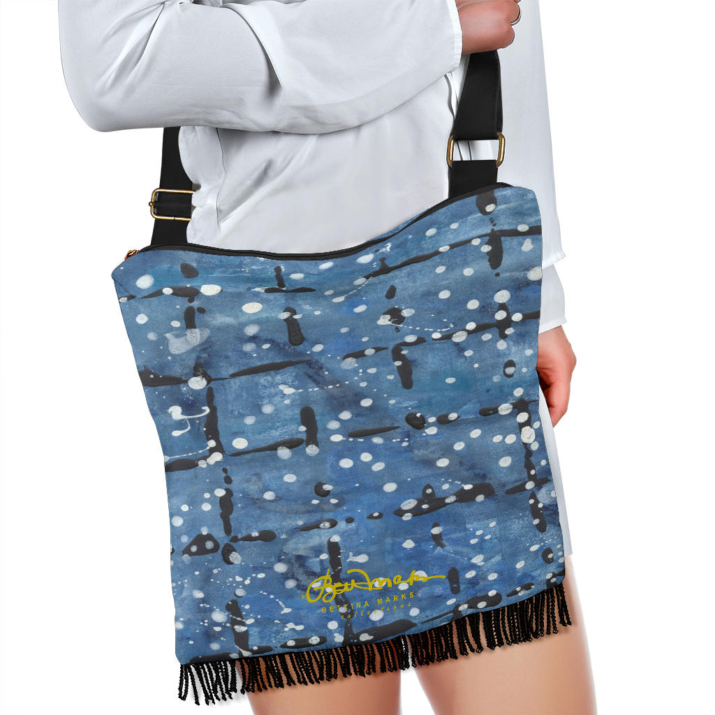 Blu&White Dotted Plaid Boho Bag