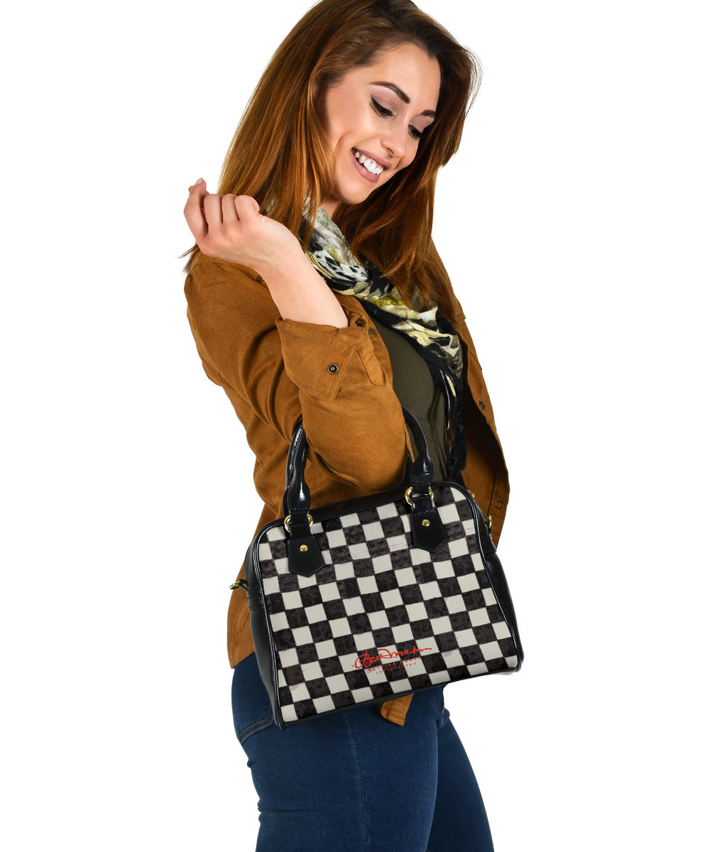 B&W CHECKERBOARD HAND BAG W SHOULDER STRAP