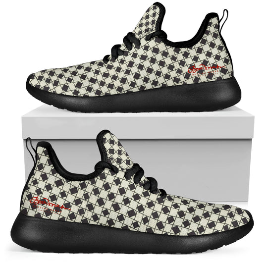 B&W Checkerboard Optical Mesh Knit Sneakers