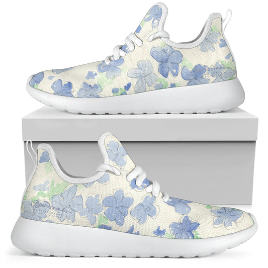 Blu&White Watercolor Floral Mesh Knit Sneakers