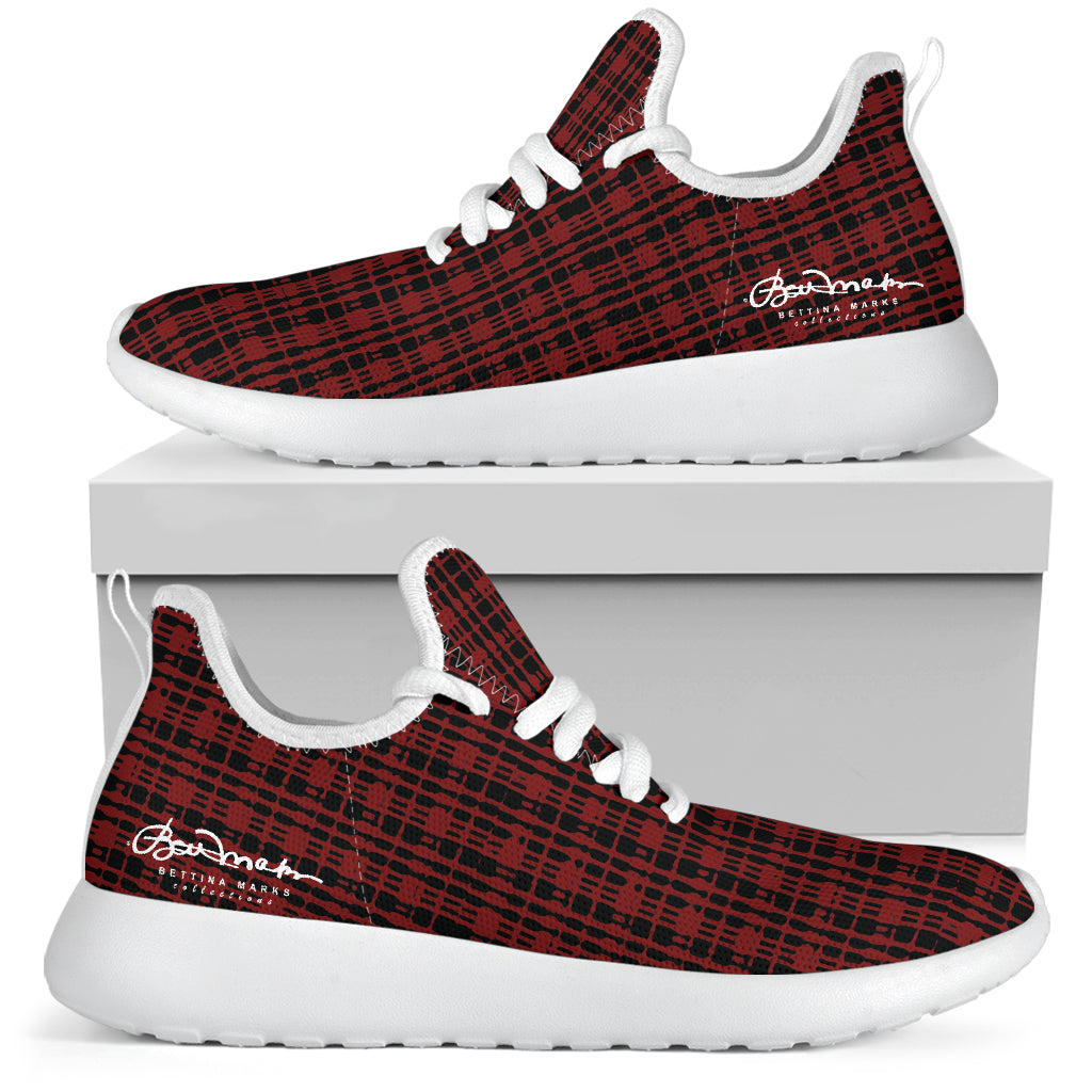 Black Red Tight Plaid Mesh Knit Sneakers