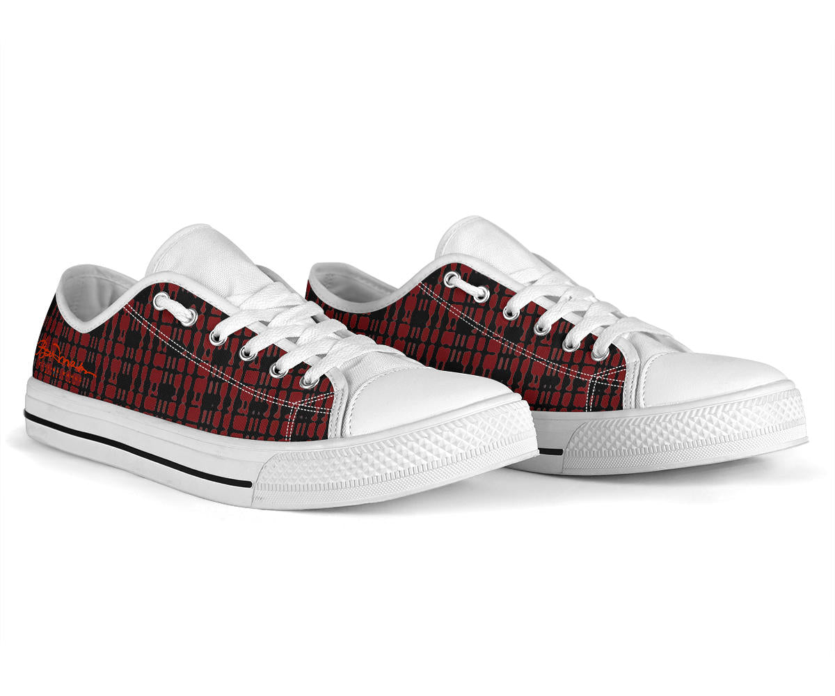 Black Red Tight Plaid Low Top Sneakers