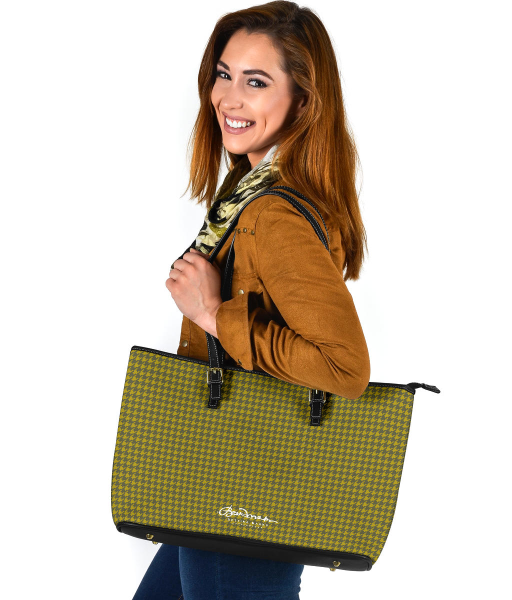 Olive Houndstooth Large Tote Bag