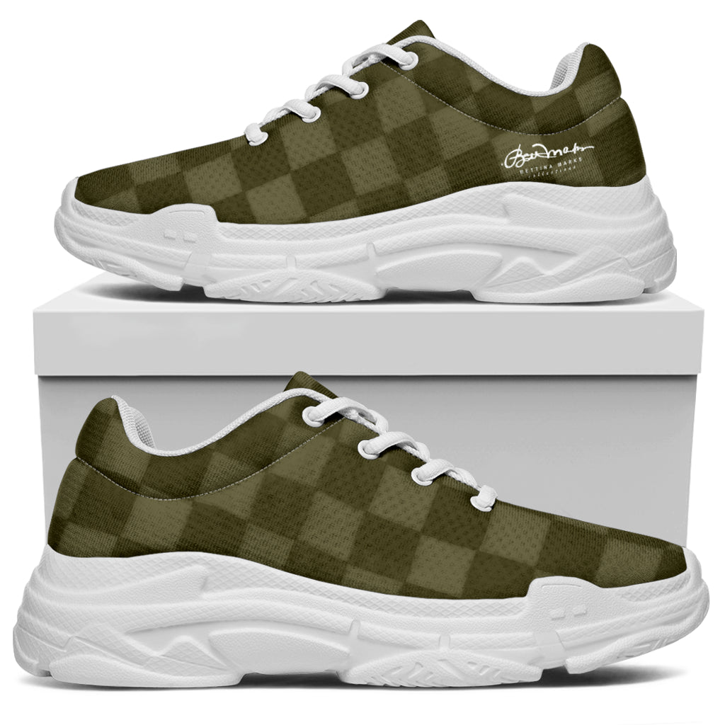 Khaki Checkerboard Athletic Sneakers