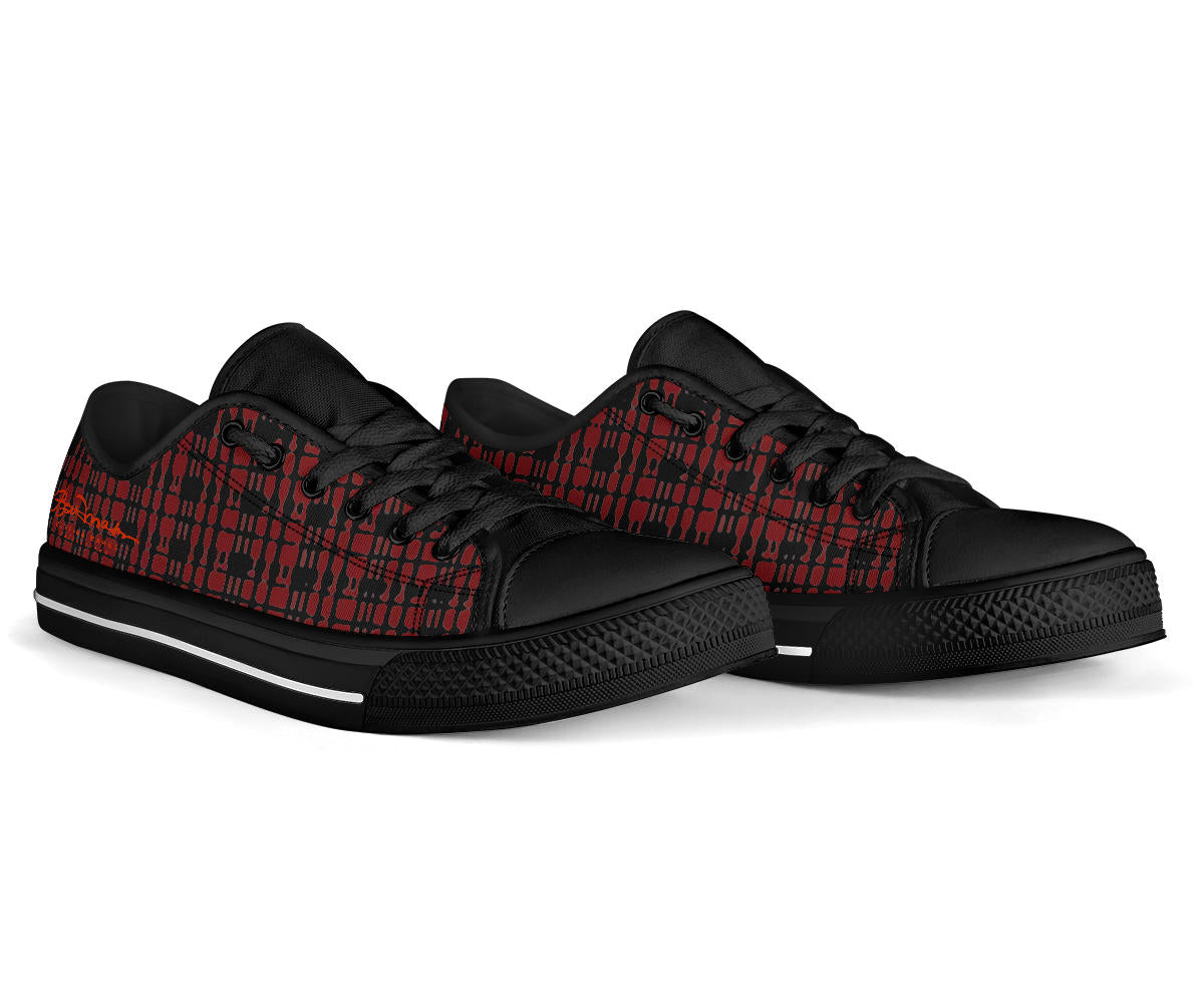 Black Red Tight Plaid Low Top Sneakers