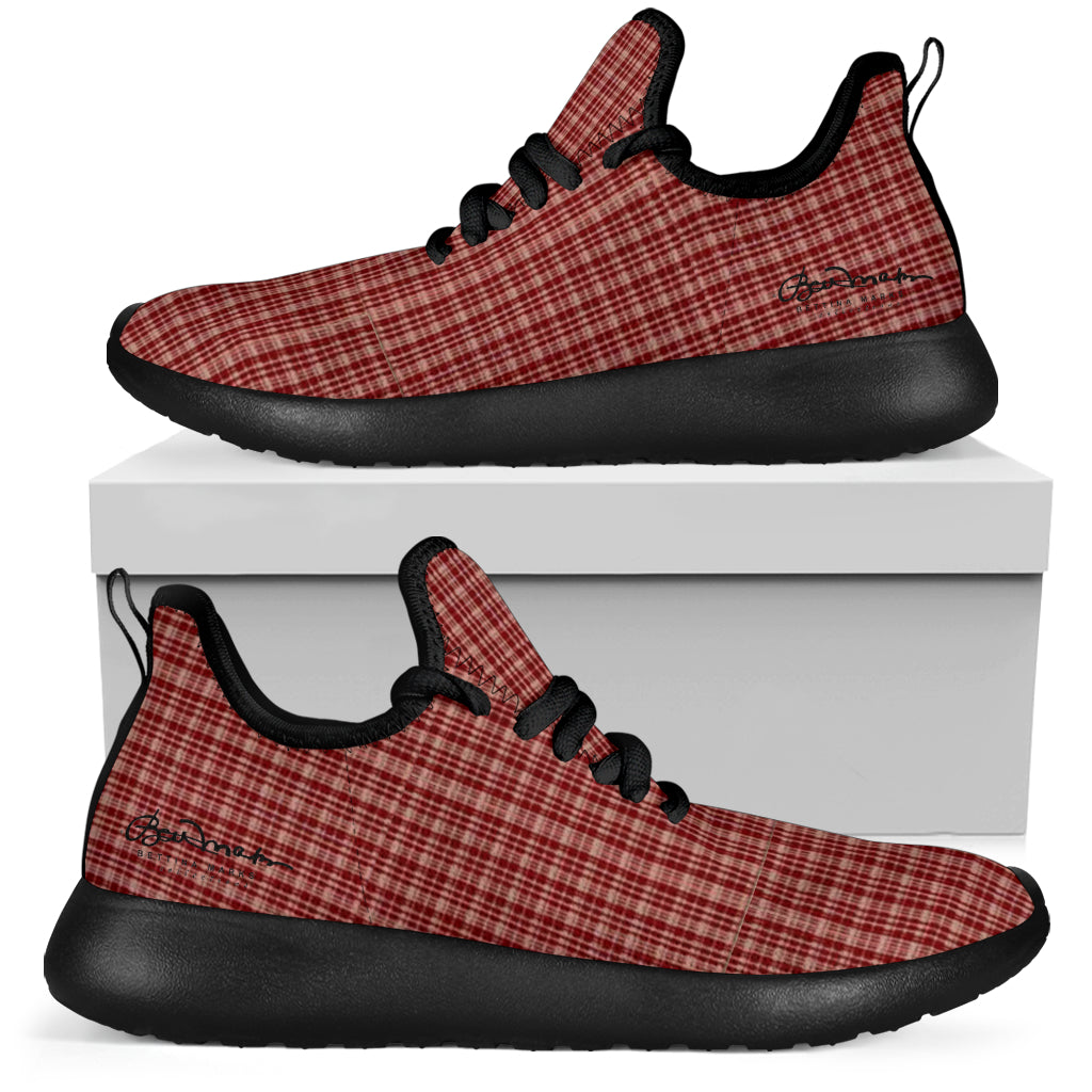 Maroon Beige Tight Plaid Mesh Knit Sneakers