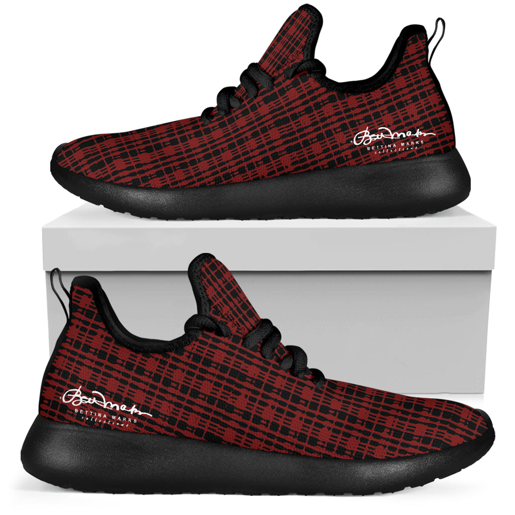 Black Red Tight Plaid Mesh Knit Sneakers