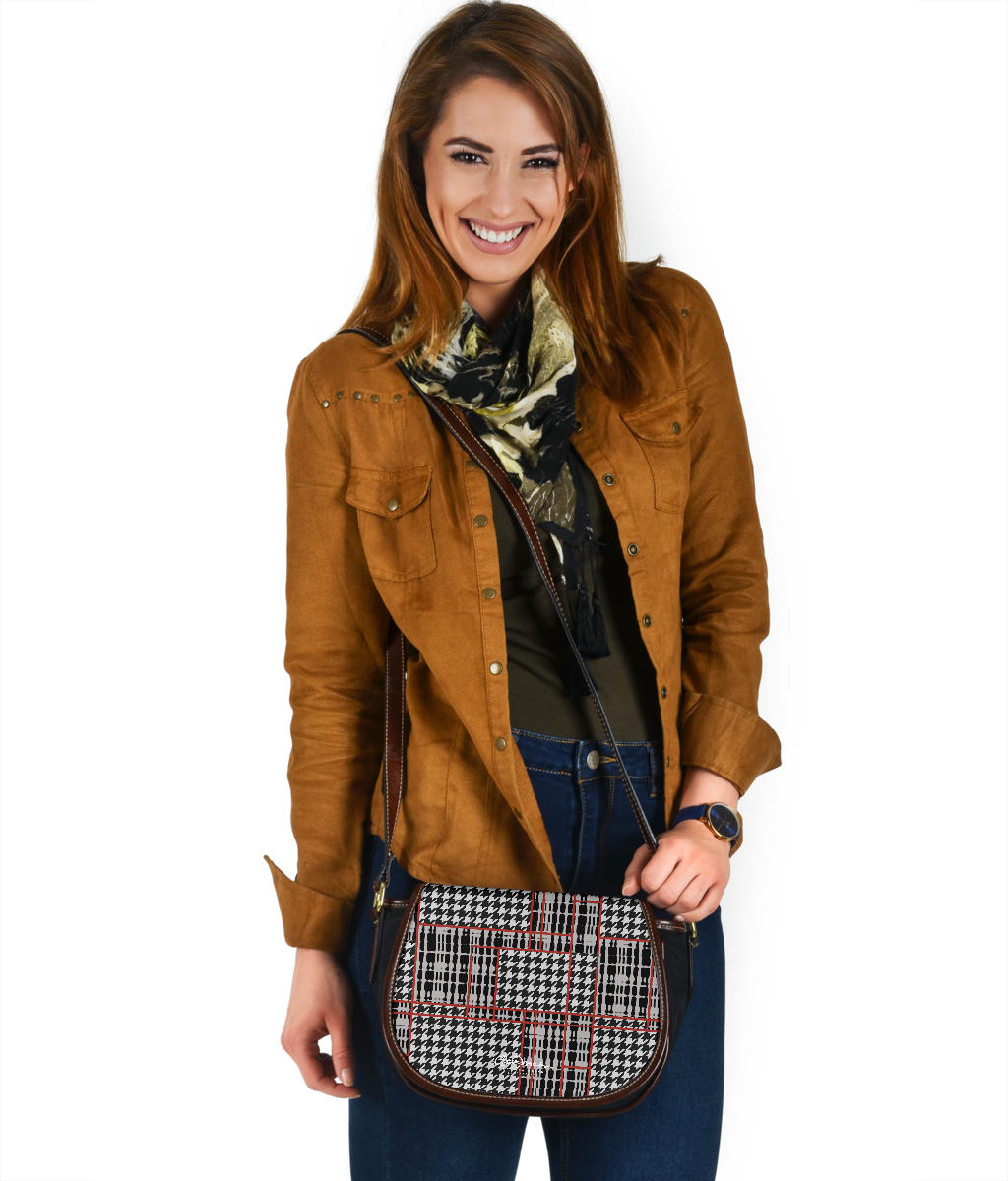 Plaid Houndstooth Saddle Shoulder Bag