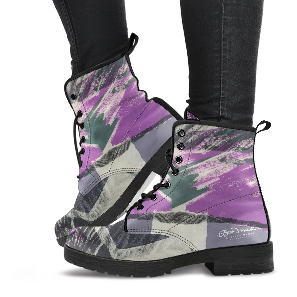 Abstract Collage Leather Boots (Vegan)