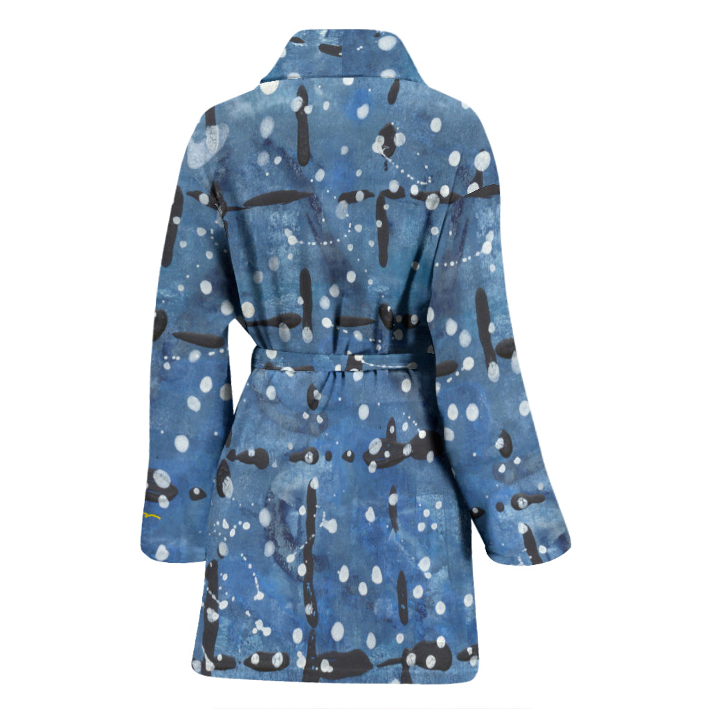 Blu&White Dotted Plaid Bath Robe - Women