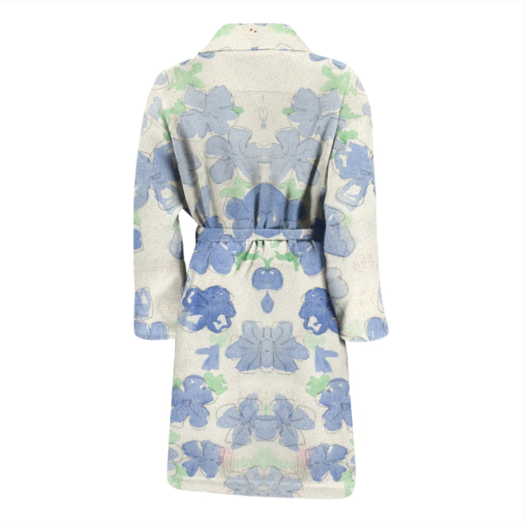 Blu&White Watercolor Floral Bath Robe - Men