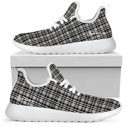 Grey Tight Plaid Mesh Knit Sneakers