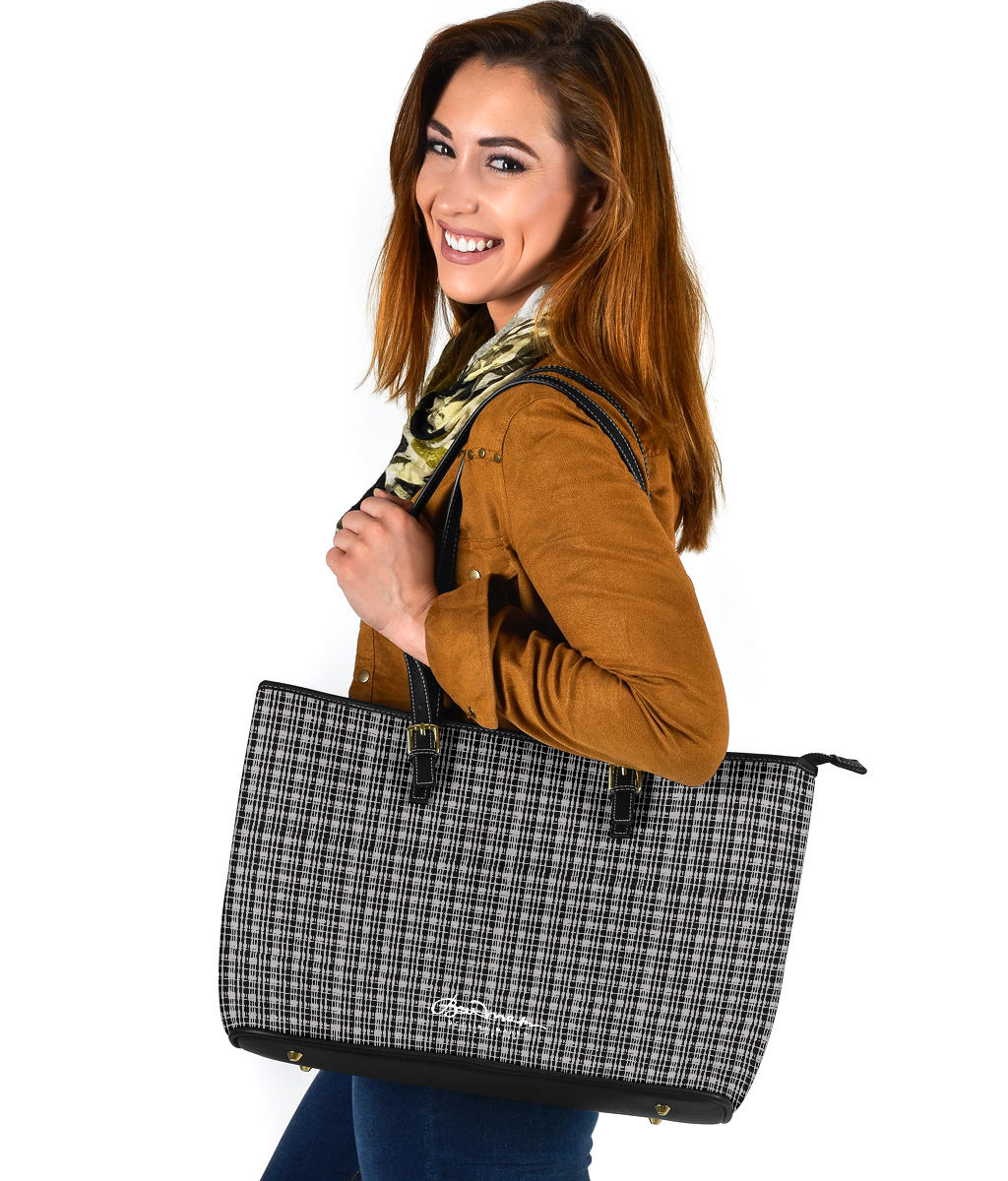 Grey Tight Plaid Large Tote Bag