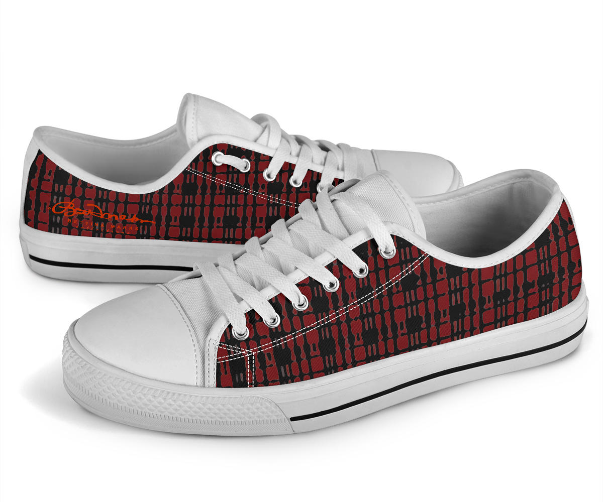 Black Red Tight Plaid Low Top Sneakers