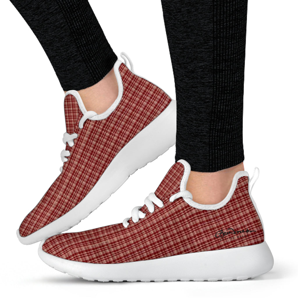 Maroon Beige Tight Plaid Mesh Knit Sneakers