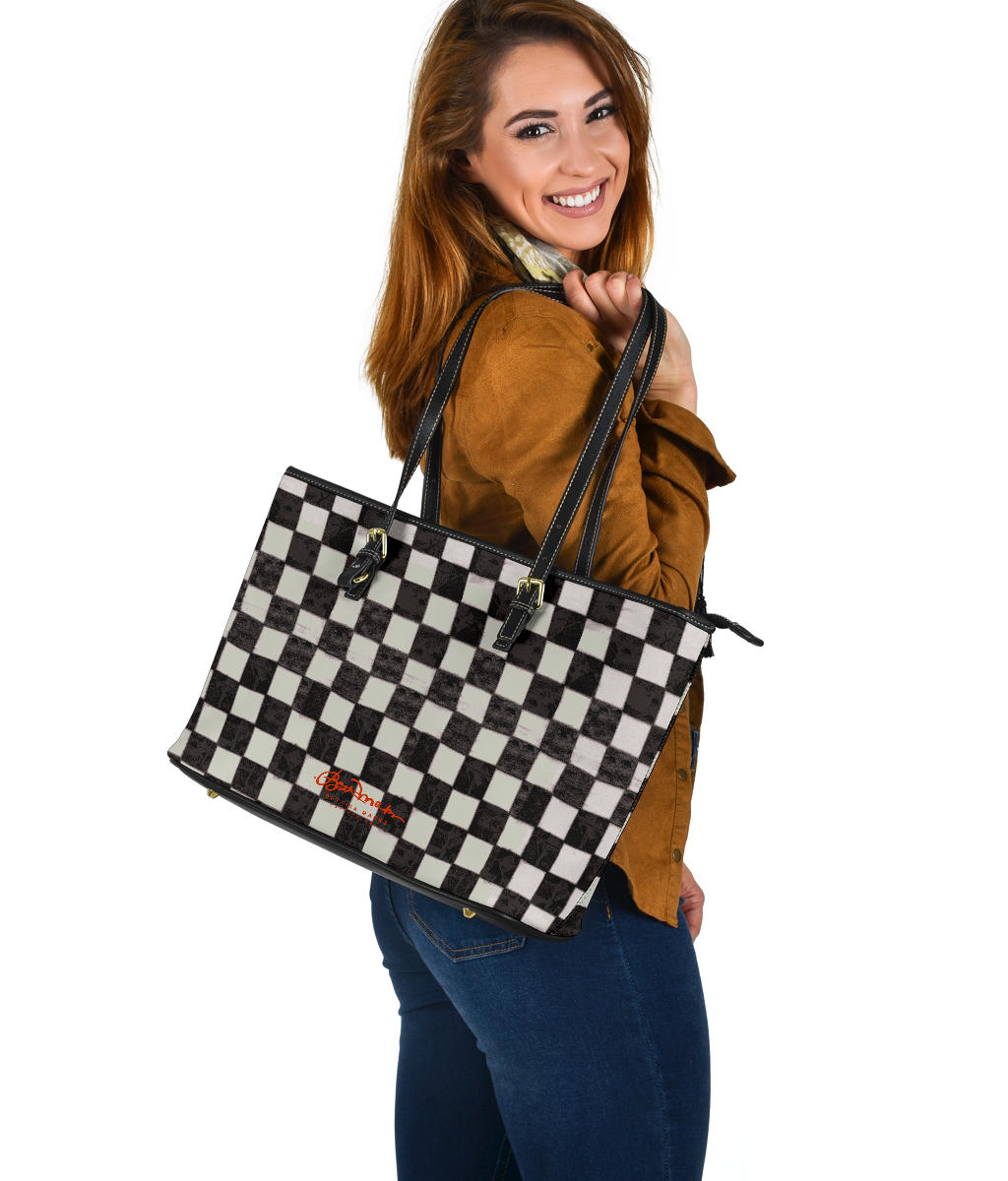 B&W Checkerboard Large Tote Bag