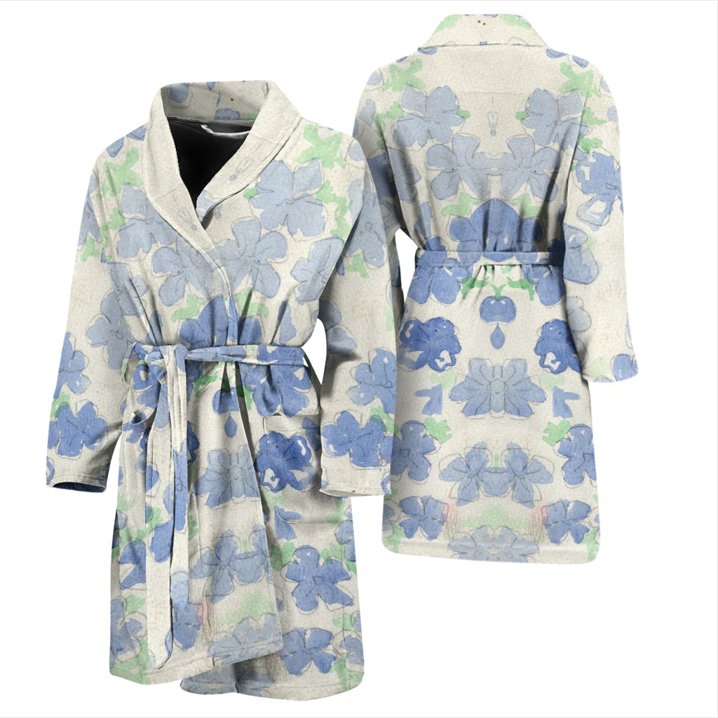 Blu&White Watercolor Floral Bath Robe - Men