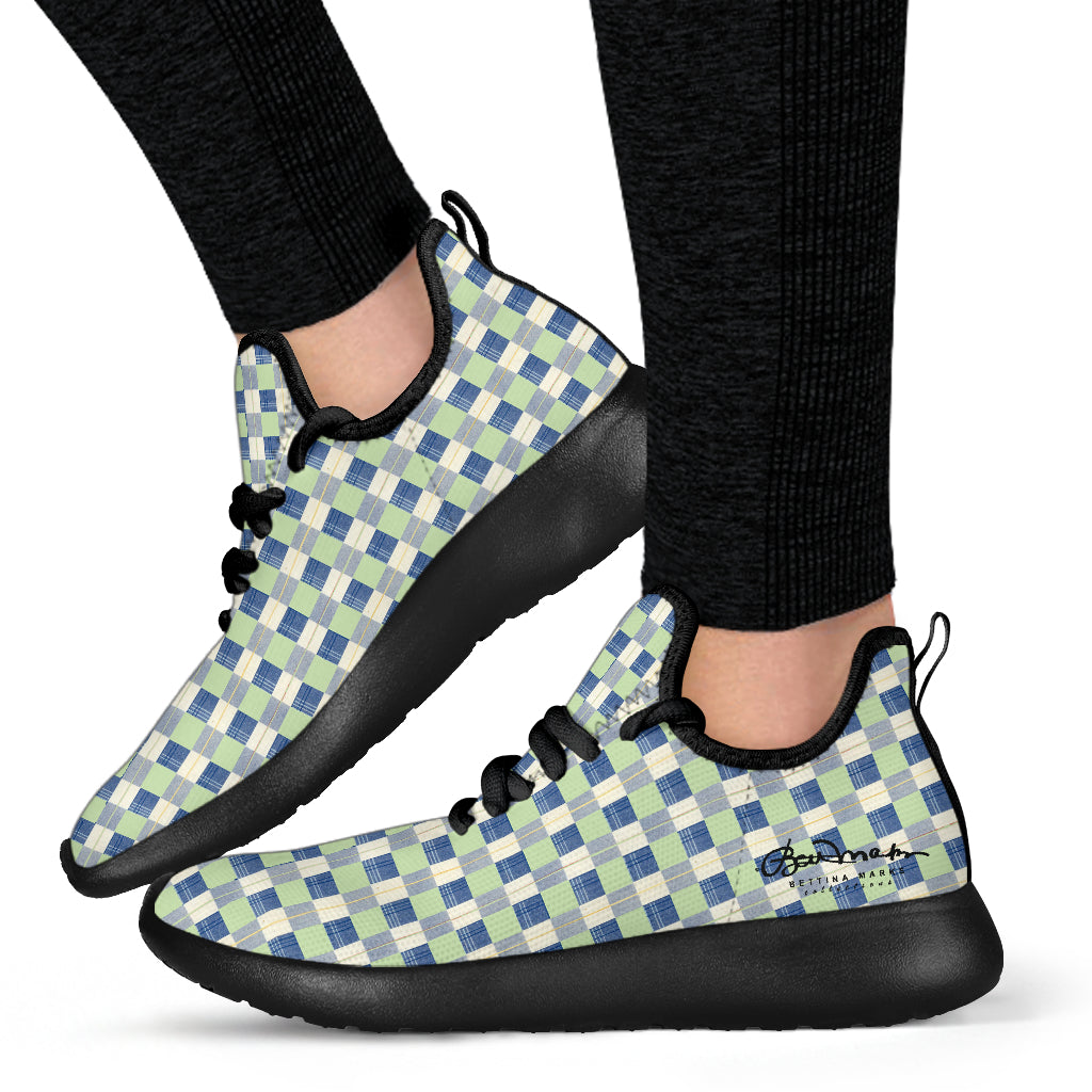 Checkerboard Plaid Mesh Knit Sneakers