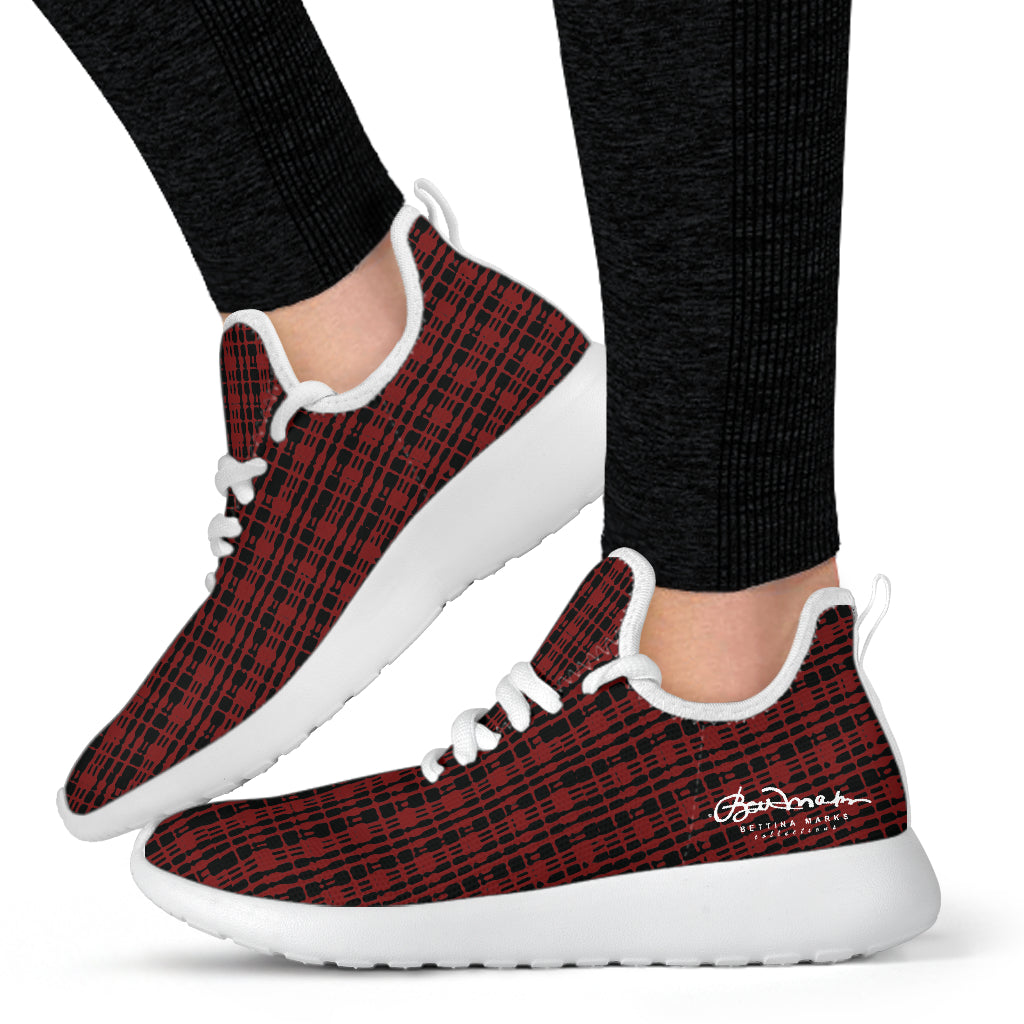 Black Red Tight Plaid Mesh Knit Sneakers