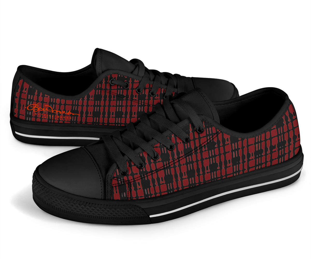 Black Red Tight Plaid Low Top Sneakers