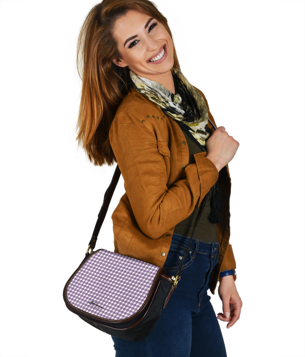 Lilac Houndstooth Saddle Shoulder Bag