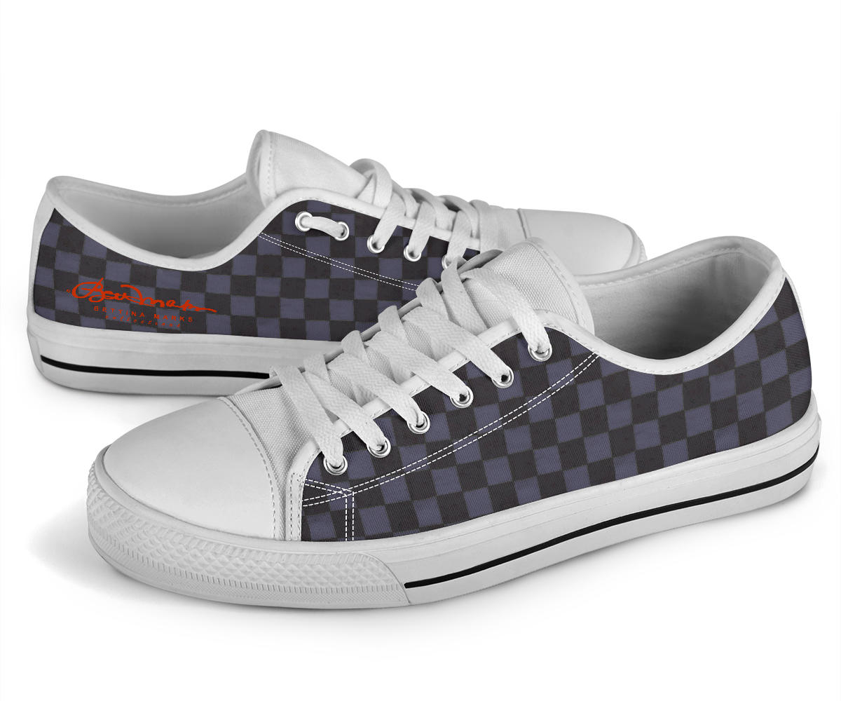 Slate Blue Checkerboard Tight Plaid Low Top Sneakers