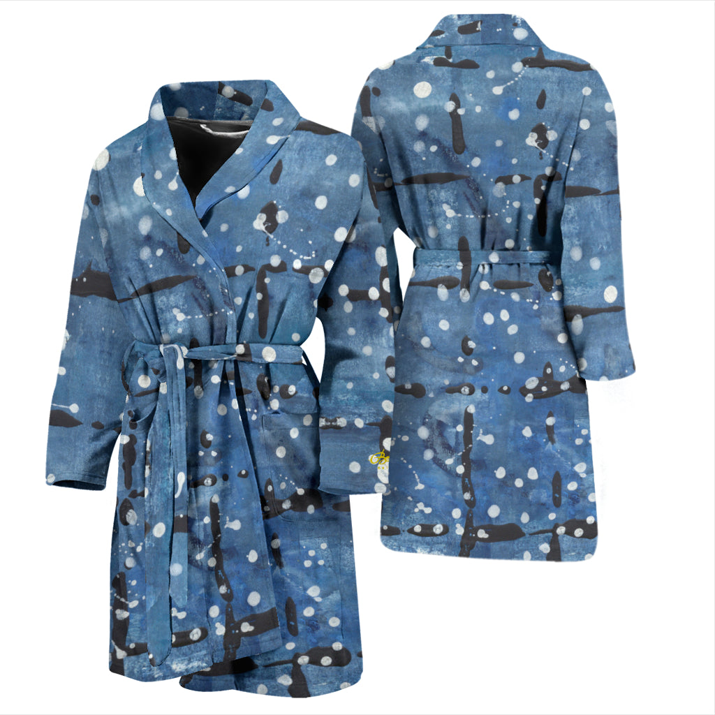 Blu&White Dotted Plaid Bath Robe