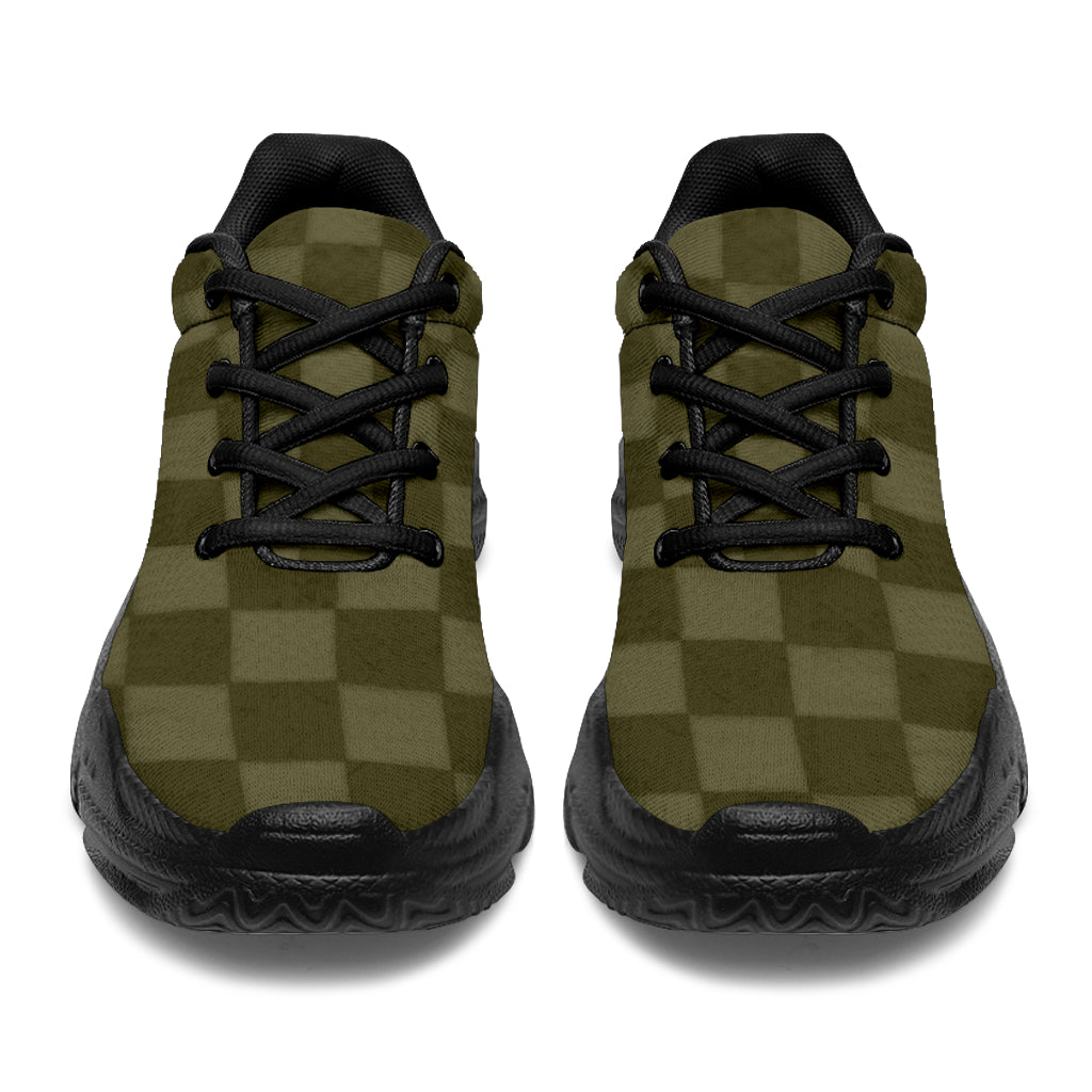 Khaki Checkerboard Athletic Sneakers