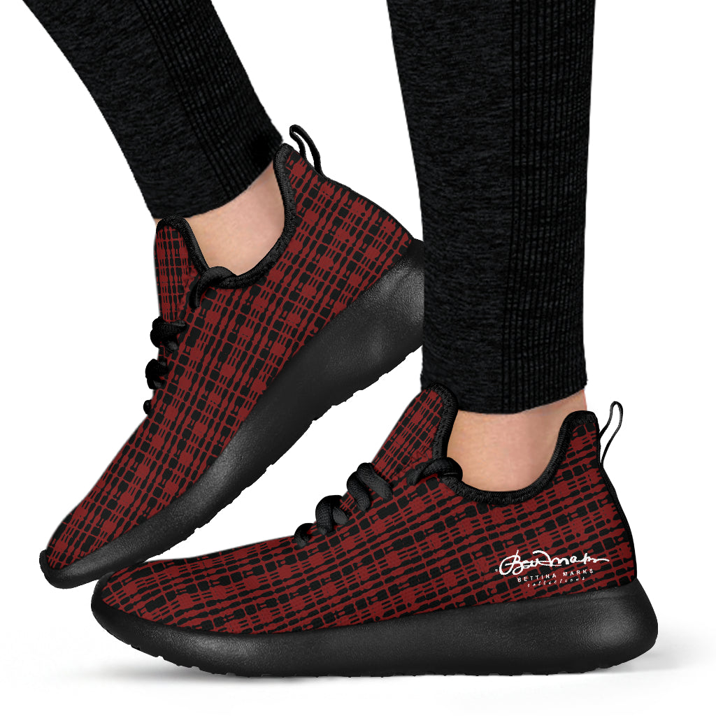 Black Red Tight Plaid Mesh Knit Sneakers