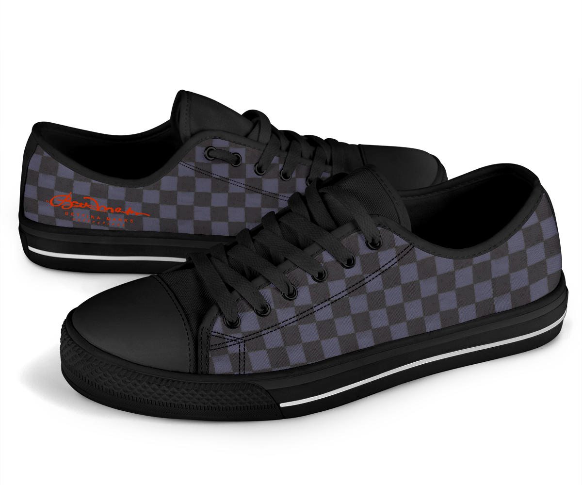 Slate Blue Checkerboard Tight Plaid Low Top Sneakers