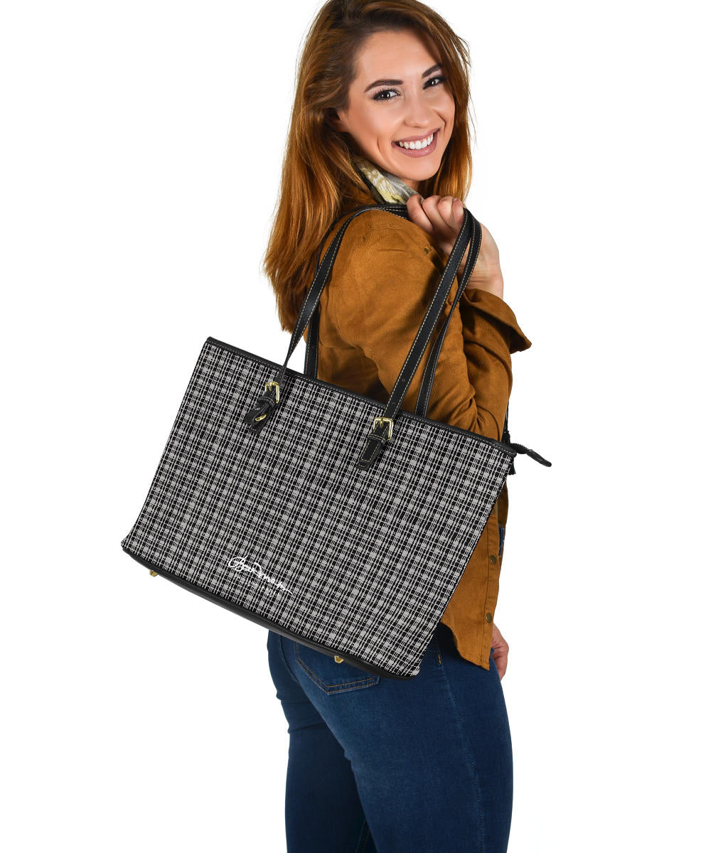 Grey Tight Plaid Large Tote Bag