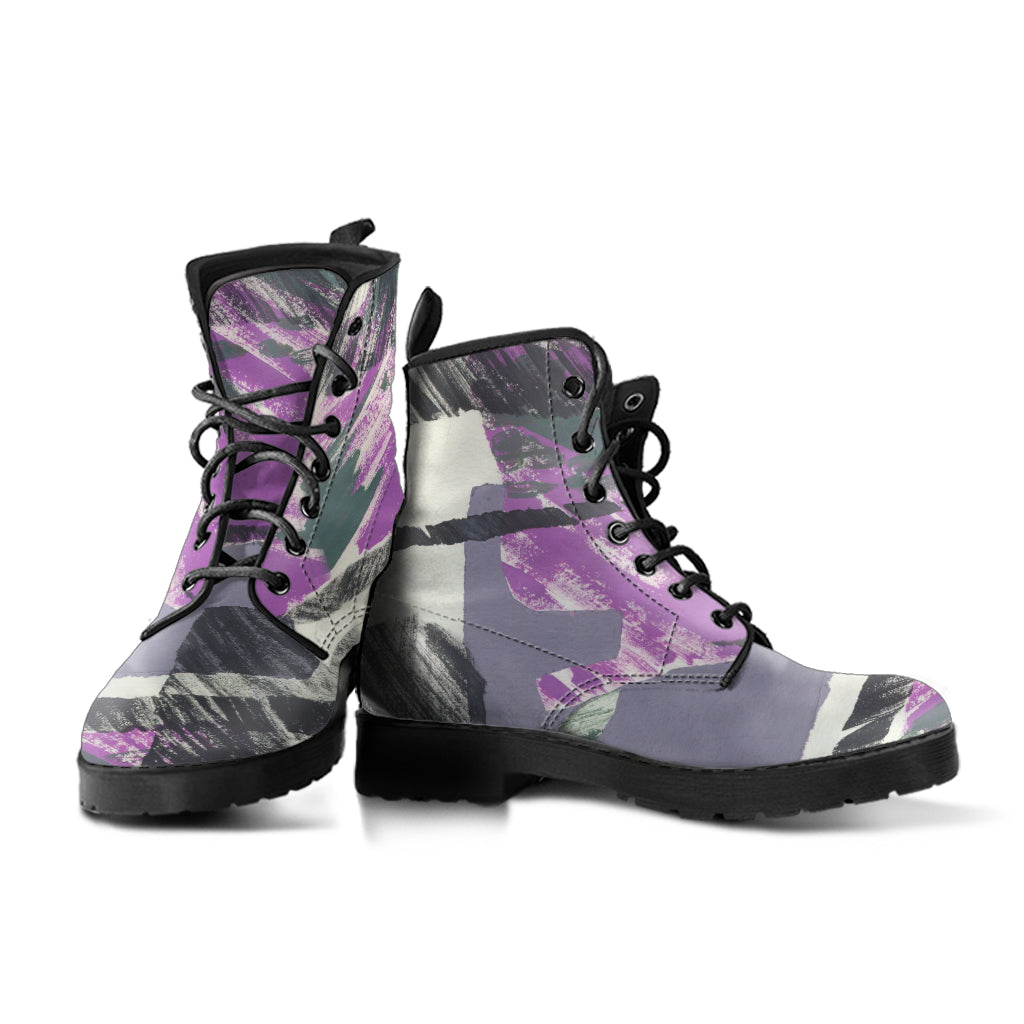 Abstract Collage Leather Boots (Vegan)
