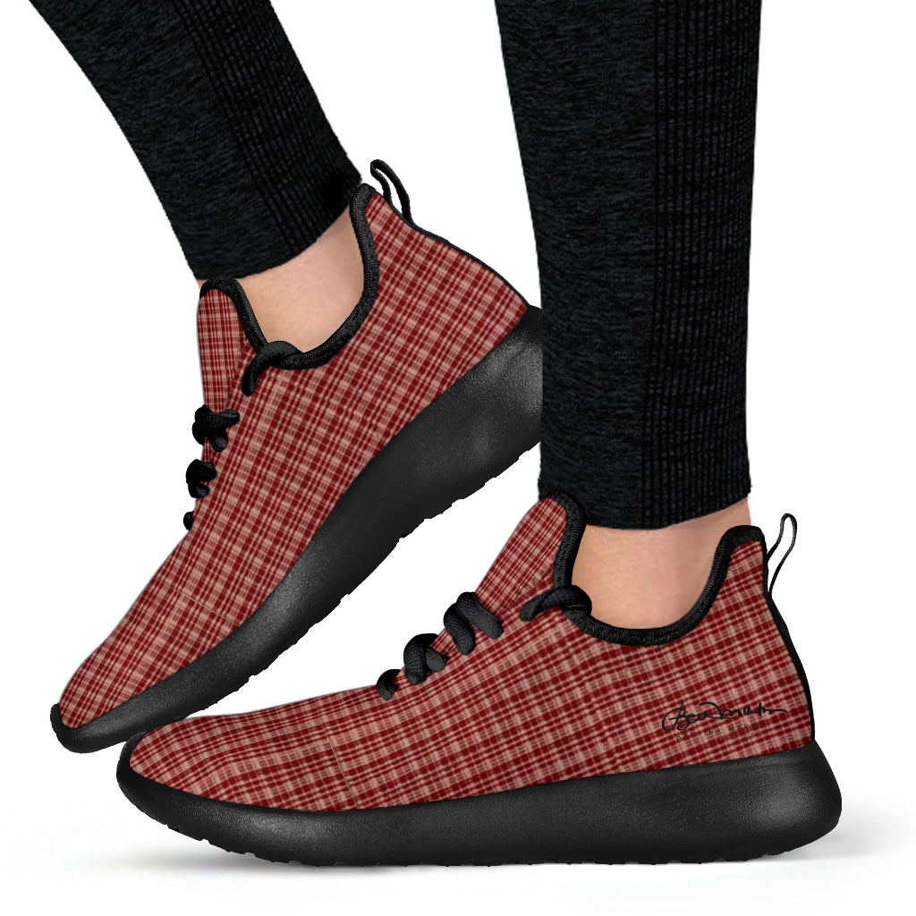 Maroon Beige Tight Plaid Mesh Knit Sneakers