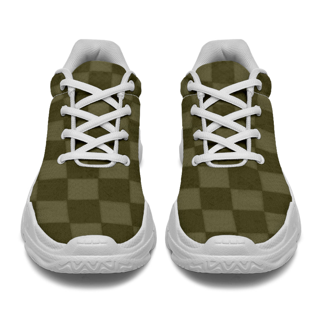 Khaki Checkerboard Athletic Sneakers