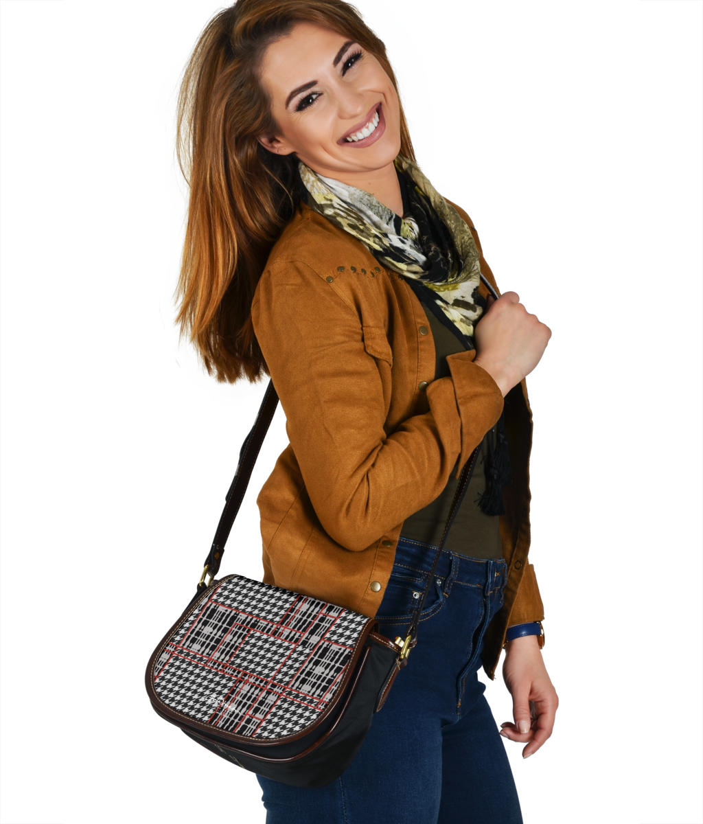 Plaid Houndstooth Saddle Shoulder Bag