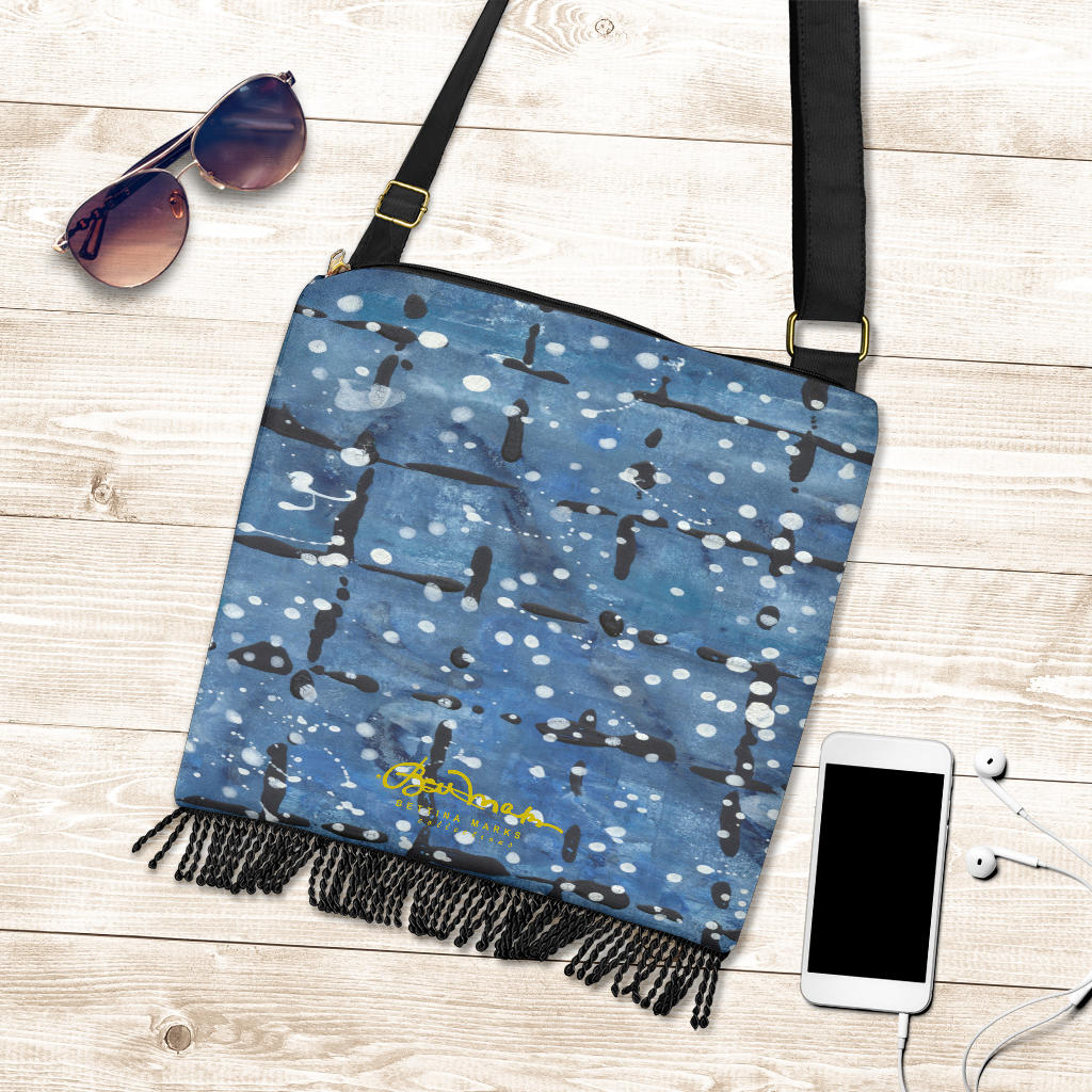 Blu&White Dotted Plaid Boho Bag