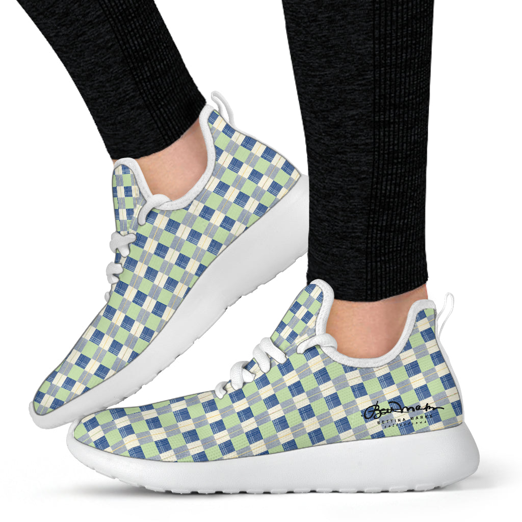 Checkerboard Plaid Mesh Knit Sneakers